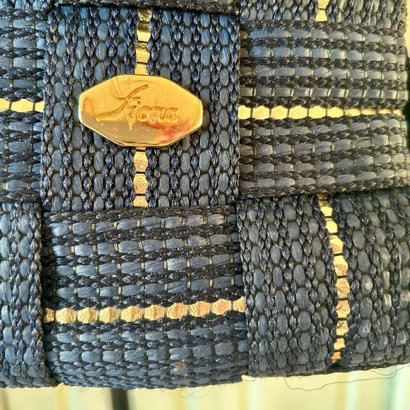 Fiona Navy and Gold Woven Straw Purse - Picture 5 of 8